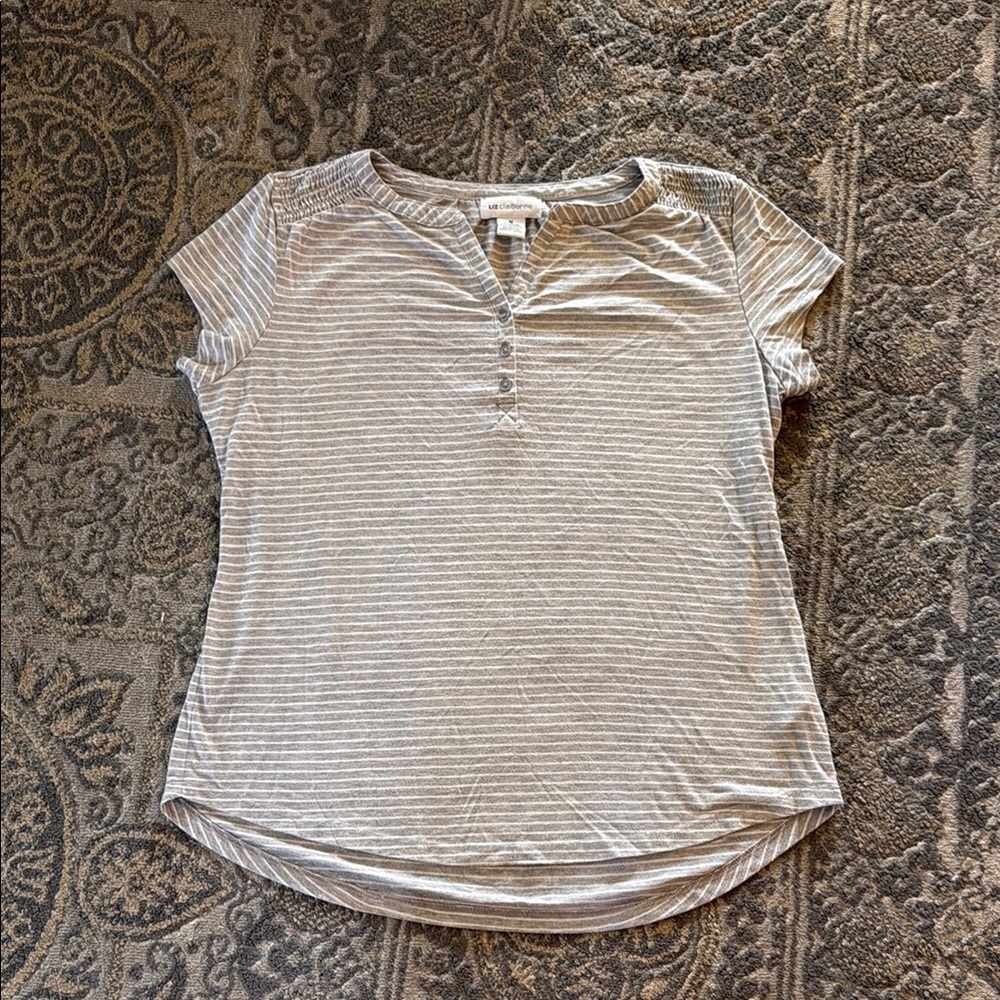Liz Claiborne Gray Striped T-Shirt